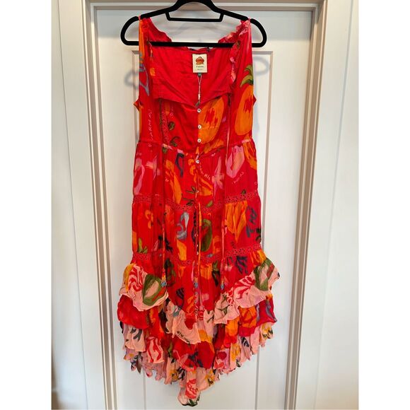 NWT farm rio mixed fruits ocean tiered sleeveless ruffle maxi dress large - Picture 2 of 10